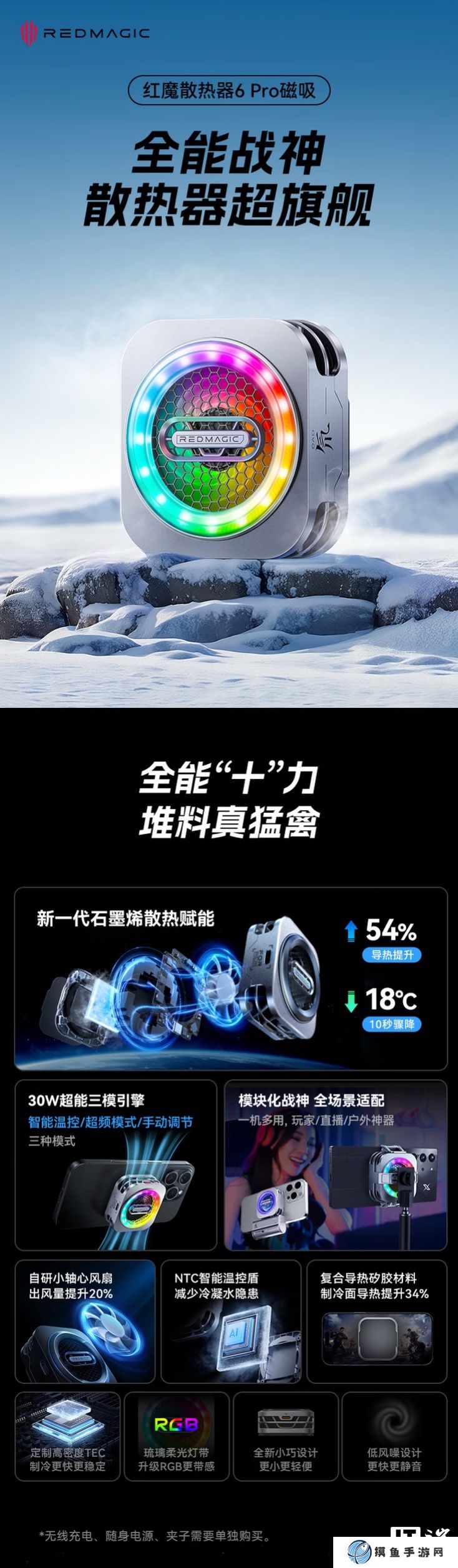 努比亚红魔磁吸散热器 6 Pro 上架：可配磁吸无线充 / 卡扣模块，239 元起